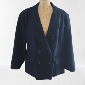 Leslie Fay 18W Petite Double Breasted Pea Coat Jacket Navy Blue